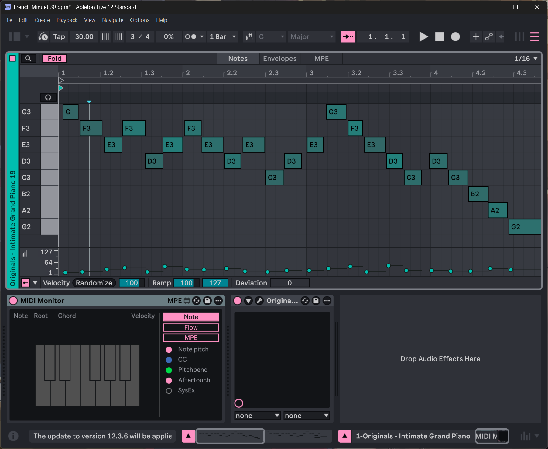 Ableton Live 12 piano roll arrangement view
